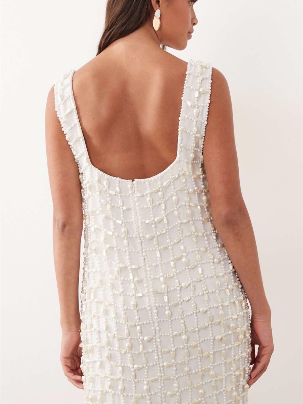 Faux pearl embellished mini dress in ivory- arrange